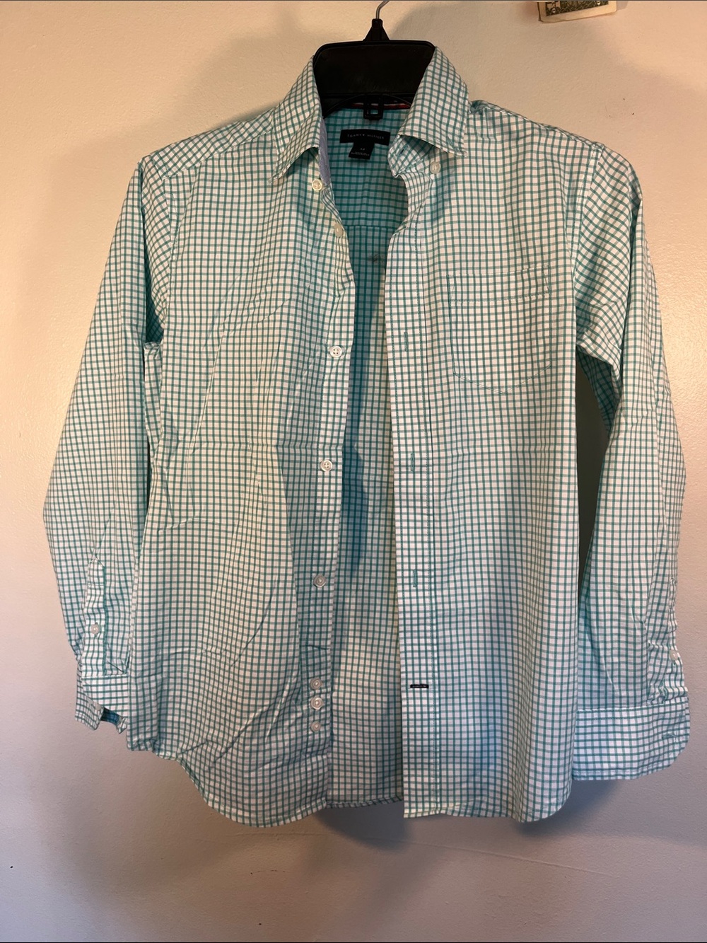 Tommy Hilfiger Boys Green Plaid Button-Up Dress Shirt